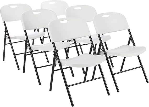 Amazon Basics Sturdy Foldable Portable Plastic Chair, 350-Pound Capacity, Space Saving for Events and Seating, White, 6-Pack