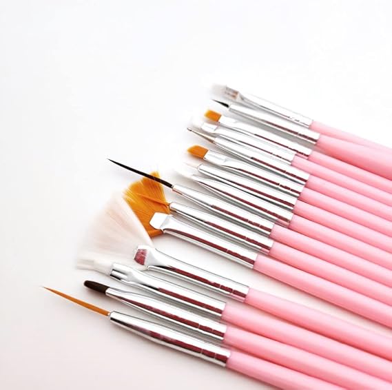 15pcs Nail Art Brushes, Nail Pen Designer - Acrylic Nail Art Gel Painting Brushes Tool Set - Nail Dotting Tool Nail Decoration Kit - Fan Brush Gel Nail Art Supplies (pink)