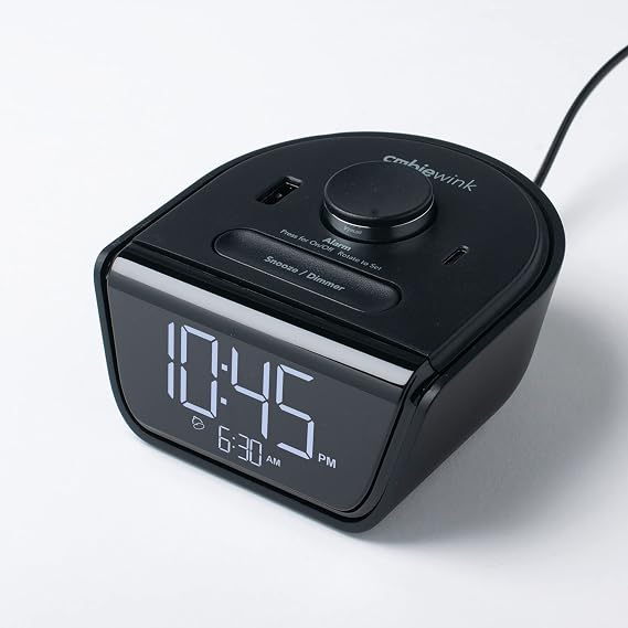Brandstand | CubieWink | User Friendly & Convenient Charging Alarm Clock| 1 USB-A and 1 USB-C Ports