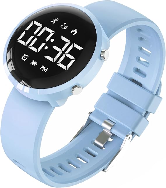 Kids Digital Fitness Tracker Watch, Outdoor Sports Boys Girls Children Wristwatch, Waterproof, with Alarm Clock, Stopwatch, Pedometer Watch (Light Blue)