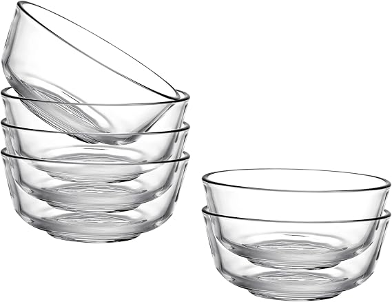 Small Glass Bowls Set of 6 - Clear Glass Prep Bowls - Serving Bowls Dishes for Dessert, Candy, Nuts, Ice Cream, Snack (4.5 inch, 10 oz)