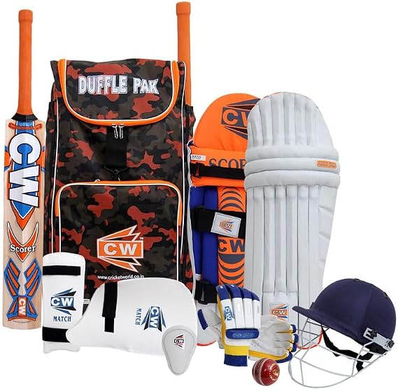 CW Bouncer Cricket Set Junior Size Left Hand Senior Cricket Set Batsmen Cricket Kit Set Adult Right Hand Cricket Protector Gears in Kit Bag (4 for 8-9 Year, Left Hand)