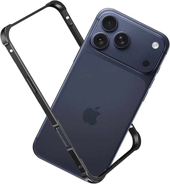 iPhone 17 Pro Max用 バンパーケース メタル - 背面なし デザイン MagSafe対応 アルミニウムバックレスエッジフレーム 高速放熱性 耐衝撃 スリム 薄型 保護ケース iPhone 17 Pro Max用 ブラック