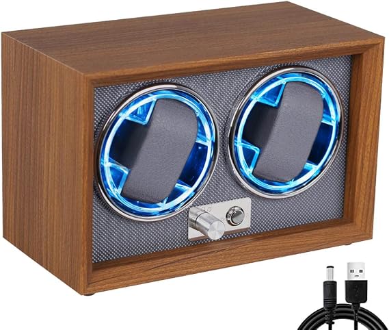 Automatic Watch Winder Dual Watch Storage - Quiet Motor 4 Rotation Modes with LED Light & AC Adapter, Soft Flexible Pillow for 2 Watches
