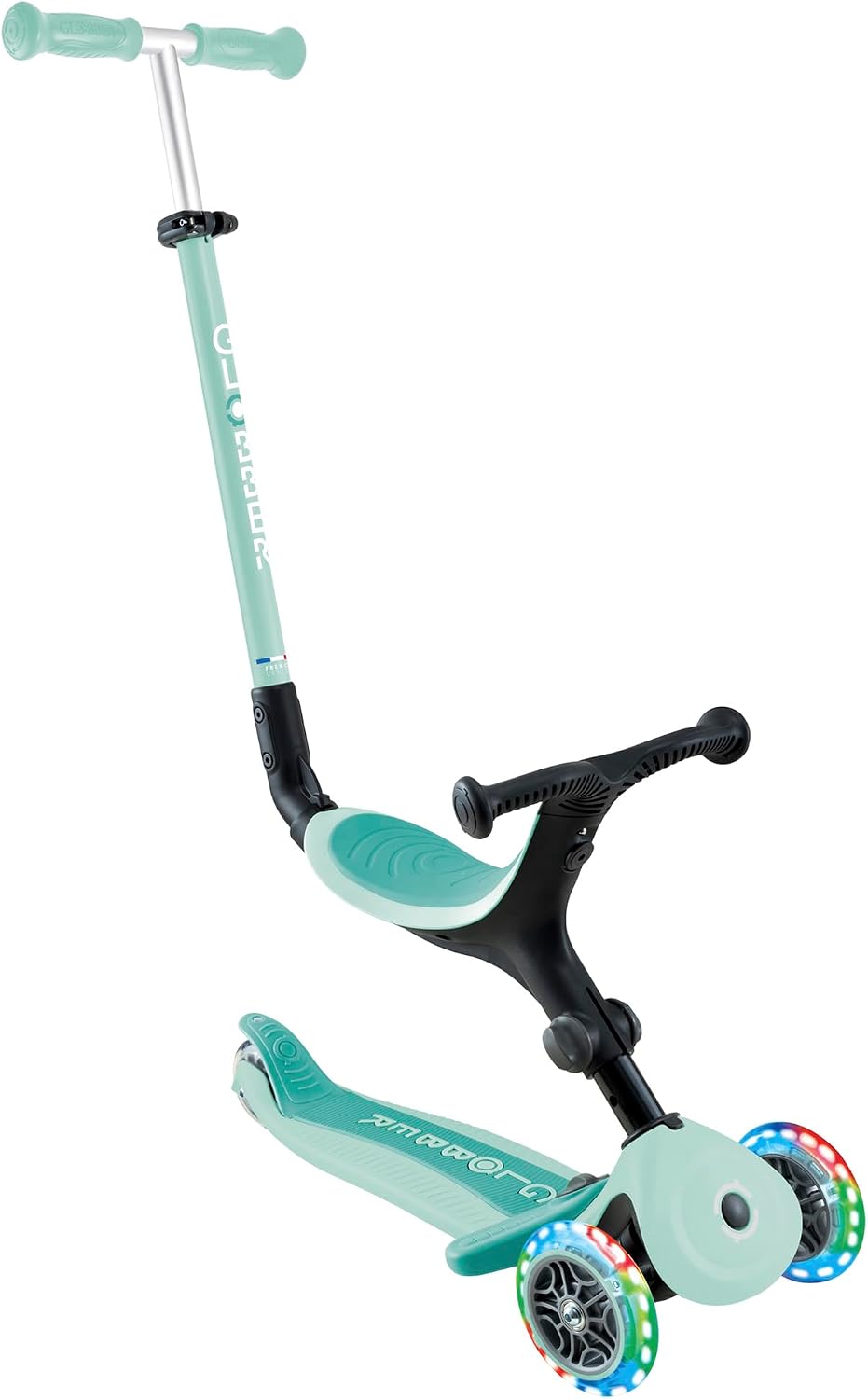 GLOBBER GO-UP Active Lights - 3 in 1 Tricycle Balance Bike and Scooter 120/80 mm 3 Wheels Height Adjustable