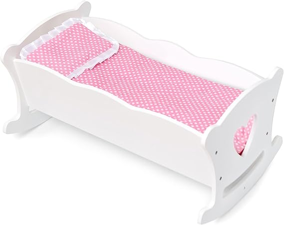 Wildkin Kids Wooden Doll Cradle Baby Doll Rocking Cradle with Pillow & Blanket, Fits Dolls Up to 20 Inches - White