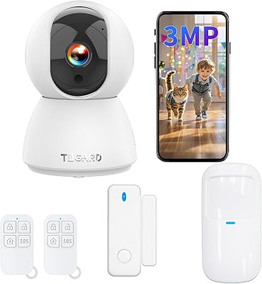 Indoor Security Camera, 1080p HD Dog-Camera, 2.4GHz WiFi Smart Home Security System, with Phone APP Alert, 5pcs Kit Alarm Camera, MotionDoor Window Sensor, Remote for PetKidHome