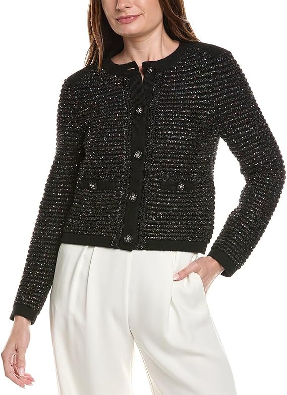 Milly Womens Sequin Textured Cardigan