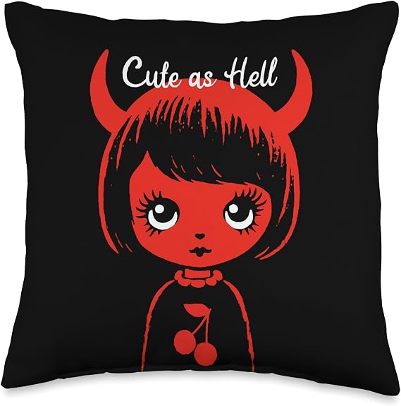 Last Gasp Graphics Cute As Hell Devil Doll Girl Throw Pillow, 16x16, Multicolor