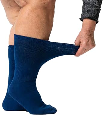 Viasox EasyStretch Diabetic Crew Socks for Men & Women, Non Binding Neuropathy Socks, Navy, Large