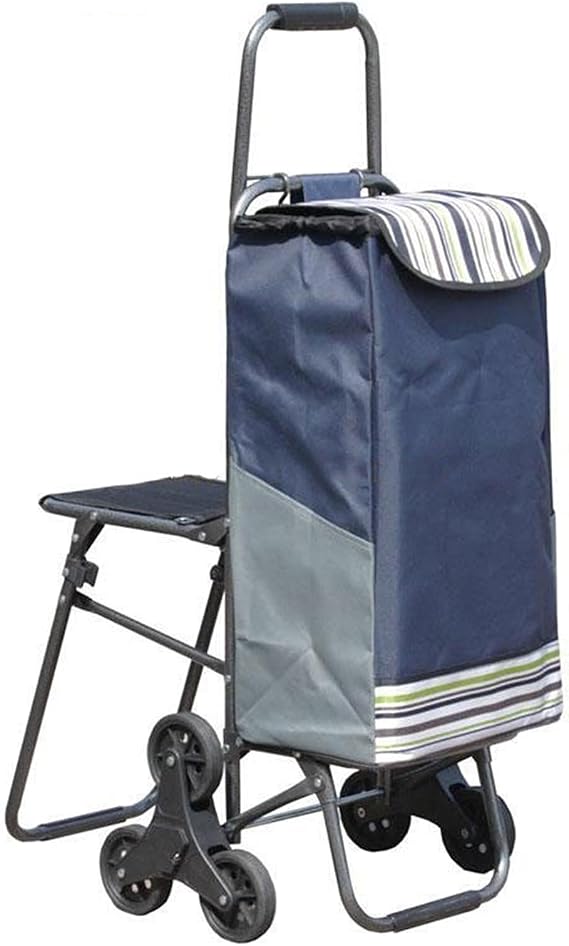TOMYEUS Utility Carts Climbing Trolley Cart Shopping Cart Grocery Shopping Cart with Stool Folding Small Trailer Bag Cart Trolley Chair Cart Shopping Cart (Color : 2)