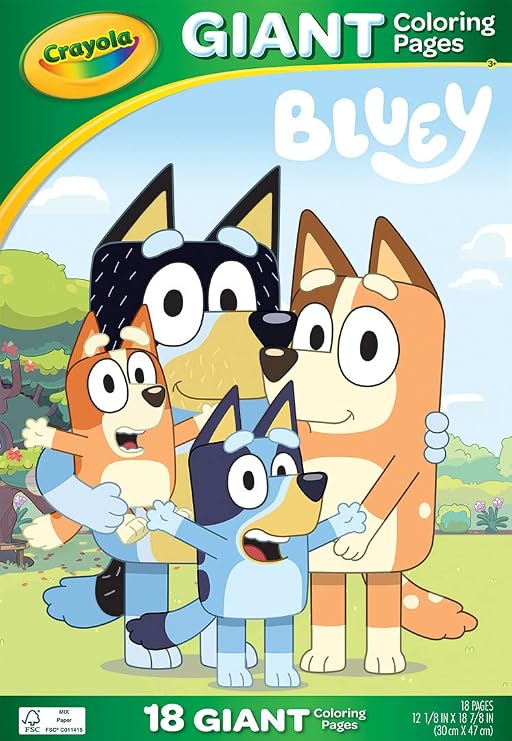 CRAYOLA Giant Colouring Book - Bluey, 18 Pages of Bluey Colouring Fun, Includes 100 Stickers, Optimal for Kids Aged 3+