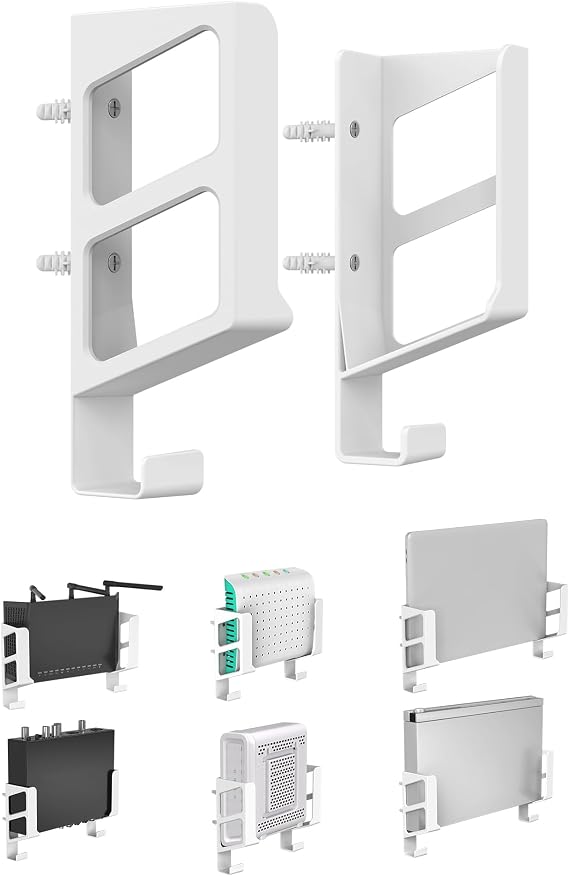 Universal Wall Mount Shelf for Cable Box, (White) | Fit for Modem/ Router/ Mac Mini/ Apple TV/ ROKU, Behind TV, Compatible with Wall Mount for Laptop, Media Players