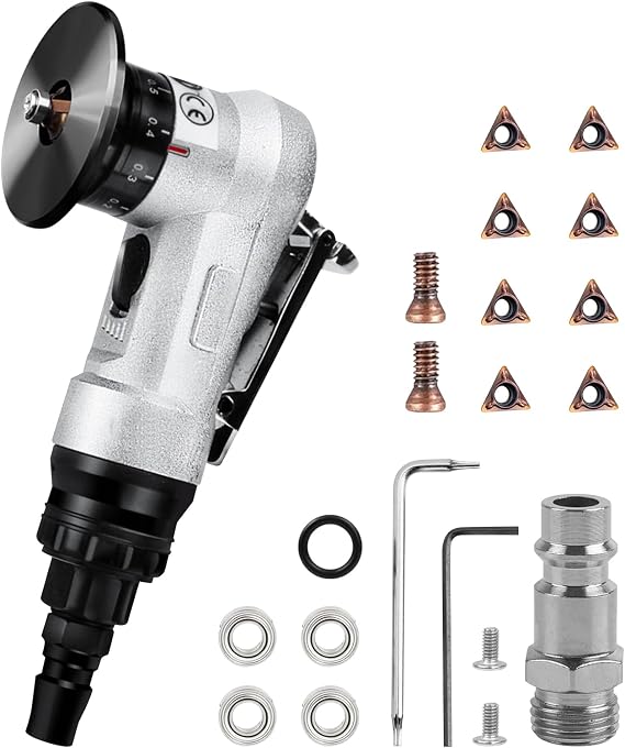 Mini Pneumatic Chamfering Machine, 30000 RPM Handheld 45 Degree Arc Air Beveling Machine for Trimming Chamfer Deburring, with 1/4 Inch Air Inlet and R/C Angle Blades (C-Angle)