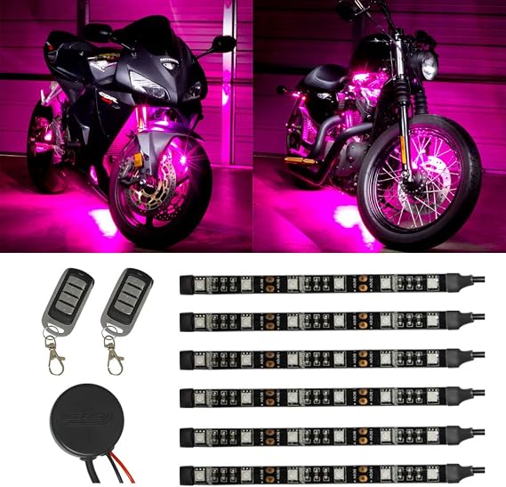 LEDGlow 6pc Advanced Pink Mini LED Motorcycle Underglow Lighting Kit