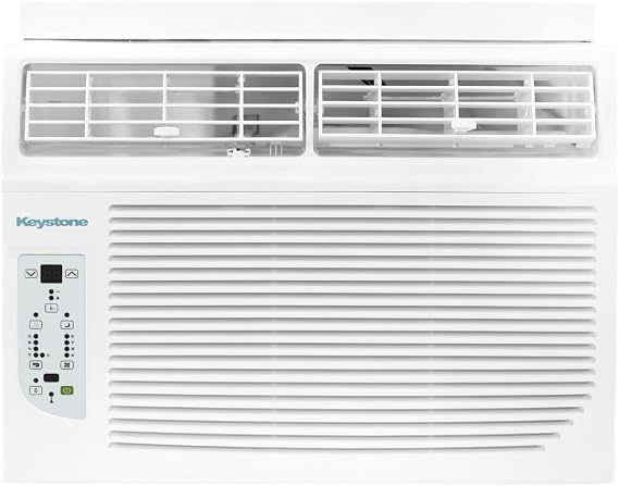 Keystone 8,000 BTU Window Air Conditioner with 3,500 BTU Supplemental Heating, 115V, Window AC Unit with Supplemental Heat for Bedroom, Living Room, Small-Medium Rooms up to 350 Sq.Ft.