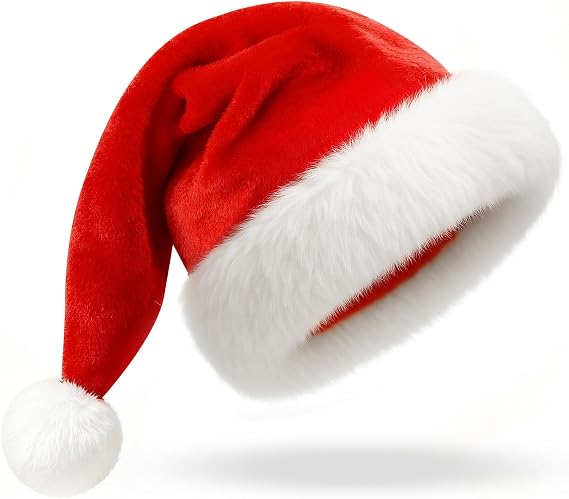 Santa Hat for Adults and Kids and Baby: Christmas Hat Extra Thick Classic for New Year Festive Party Supplies