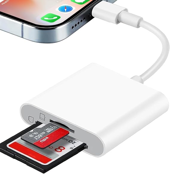 SD Card Reader for iPhone iPad, 2 IN 1 Dual Slot Memory Card Reader Adapter for iPhone Plug and Play Camera Card Viewer with SD & TF Card