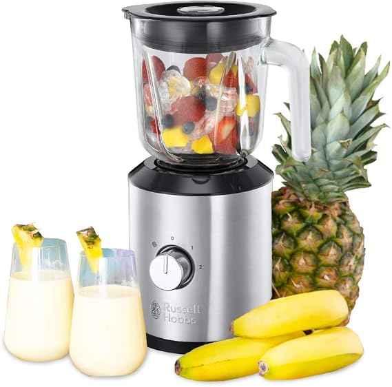 Russell Hobbs Mini cam blender kompakt, yer tasarrufu sağlayan tasarım, 23450 devir/dakika, darbe/buz kırma fonksiyonu, 0,8 l cam kap, paslanmaz çelik bıçak, mikser, elektrikli parçalayıcı, Smoothie