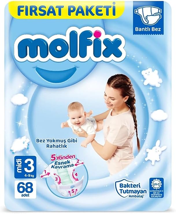 Molfix 3 Numara Bebek Bezi, 4-9 kg, 68'li Paket