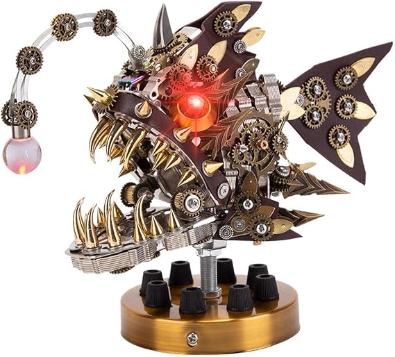 Metalkitor 3D Metal Puzzles for Adults, Anglerfish Model Kit - Steampunk DIY Ornament - Assembly Jigsaw Crafts Brain Teaser - Perfect Room Decor and Gift Choice(700+PCS, with Base)
