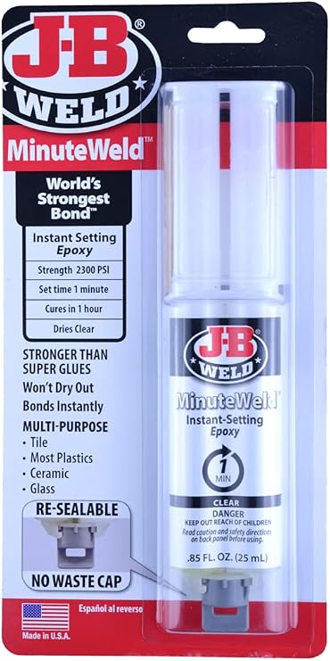 J-B Weld 50101 MinuteWeld Instant-Setting Epoxy Syringe - Dries Clear - 25ml (2)