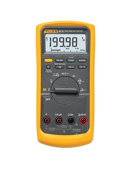 Fluke 87V Industrial Digital Multimeter, for Advanced Troubleshooting, Measures 1000 V AC/DC, Peak Min/Max, Low Pass Filter, Includes TL75 Test Leads, AC175 Alligator Clips, 80BK Temp Probe | Advanced Troubleshooting, Measures 1000 V AC/DC, Peak Min/Max & Low Pass Filter