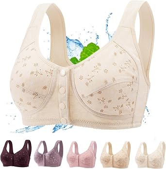 Daisy Bras for Older Women, Comfortable Convenient Front Close Button Cotton Bras for Older Women No Underwire