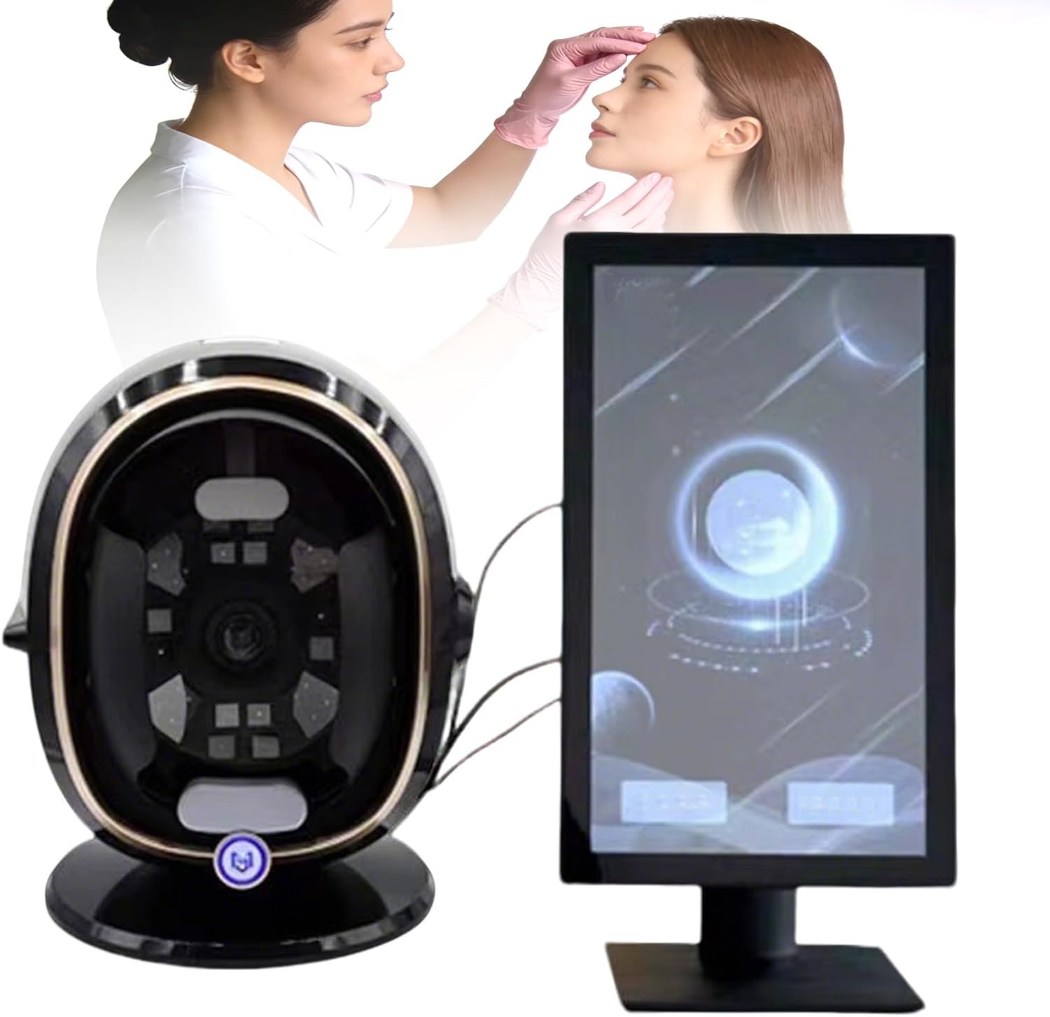 Professional Skin Analyzer Machine 13.3/21.5Inch 3D Digital Skin Analyzer Detector Multilingual Automatic Face Recognition for Healthy Skin Care Black-21.5inch