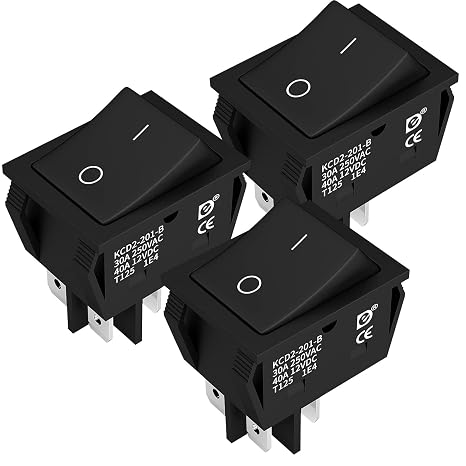 DaierTek DPST KCD4 Rocker Switch 40A 12V DC 4 Pin 2 Position Switch ON Off Toggle Switch 30A 250V AC 120V T125 KCD2 Boat Rocker Switch -3Pcs