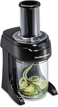 Hamilton Beach 3-in-1 Electric Vegetable Spiralizer for Veggie Noodles, Zoodle Maker & Slicer With 3 Cutting Cones for Spaghetti, Linguine, and Ribbons, 6-Cups, Black 70930
