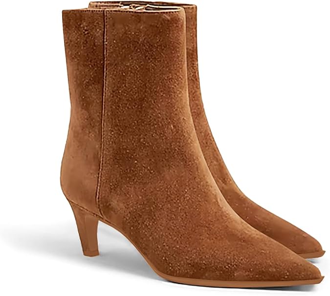 Coutgo Ankle Boots for Women Kitten Low Heel Pointed Toe Booties Side Zipper Fall Shoes