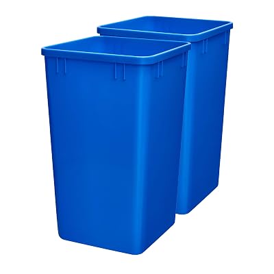 Rev-A-Shelf Polymer Replacement 27 Quart Trash Bin Recycle Waste Garbage Container for Kitchen Cabinet Pullouts, Blue, 2 Pack, RV-1024-22-2
