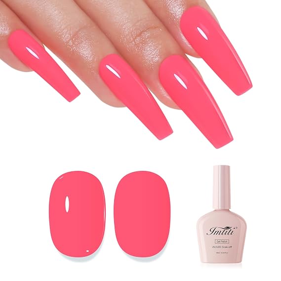 Pink Gel Nail Polish, Rose Pink Gel Polish High Gloss Soak Off UV LED Nail Gel Polish Spring Summer Art Manicure Salon DIY Design 10ML