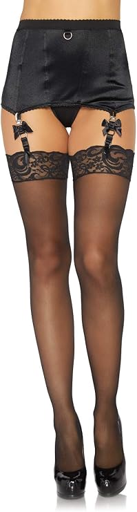 Leg Avenue Women's Sheer Lace Top Thigh High Stockings with Backseam