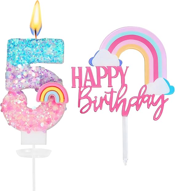 Geburtstagskerzen Zahlen 53D Regenbogen Kerzen GeburtstagKerze 5 Geburtstag MädchenTortendeko RegenbogenGeburtstagskerzen Kinder für Geburtstags Party Dekoration