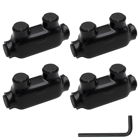 Black Insulated in-Line Connector, 2/0-6 Conductor Range, 3.55 "L x 0.96 "W x 2.05 "H Pre-Filled with Oxidation Inhibitor, Vinyl Rubber Coated, Insulated Cable Connectors 3/16 Allen Hex (4PCS)
