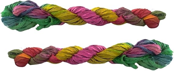 Knitsilk Recycled Sari Silk Ribbon Yarn, Multicolor Tie-Dye