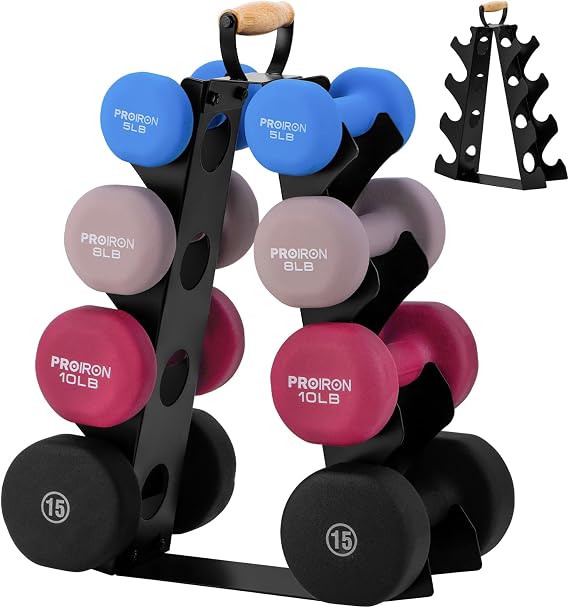 Dumbbell Rack Stand Only (Dumbbells not Included), Compact A-Frame Weight Rack with Wooden Handle, for Home Gym Workout