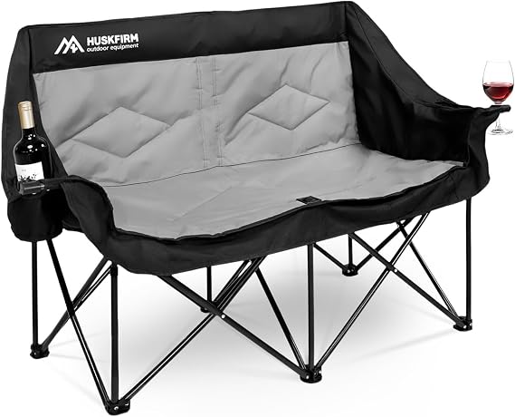 Oversized Double Camping Chairs for Adults, 2 Person Camping Chair, Black
