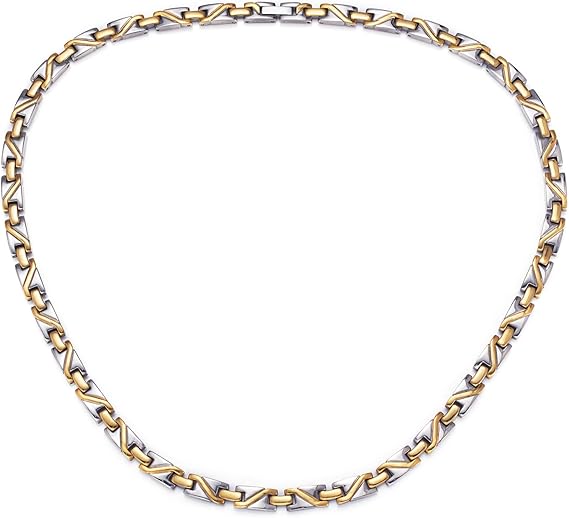 Titanium Gold & Silver Gradient Magnetic Necklace for Men & Women, Fashion Jewelry