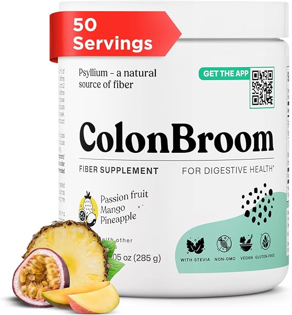 ColonBroom Psyllium Fiber Powder with Stevia, Tropical Fruits, 50 Serv