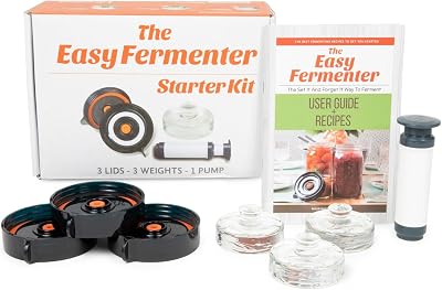 Nourished Essentials Fermentation Kit - 3 Fermentation Lids and Weights with Pump - Complete Pickle Kit for Making Sauerkraut, Pickles and More - Easy-to-Use Fermentation Kit - Glass, 12 x 12