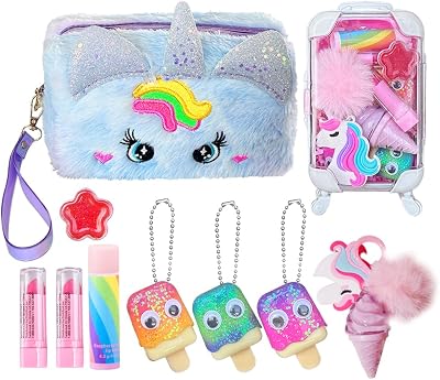 Unicorn Kids Makeup Kit for Girls - Non-Toxic Washable Cosmetic Set with Unicorn Bag, Princess Play Makeup Toy for 3 4 5 6 7 8 9 10 11 12 Year Old Girls Birthday Gift Purple