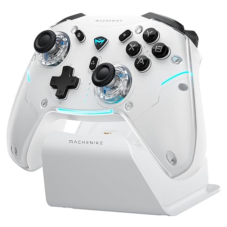 Machenike G5PRO Max SE 1000HZ Wireless Gaming Controller for NS/PC/iOS/Android with Charging Dock,PC Controller Hall Effect Joystick/Triggers/Gyroscope,RGB Backlight, White