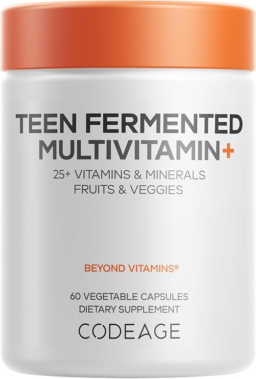 Codeage Teen Multivitamin, Boys & Girls, Omega-3, Whole Food, 60 Capsules