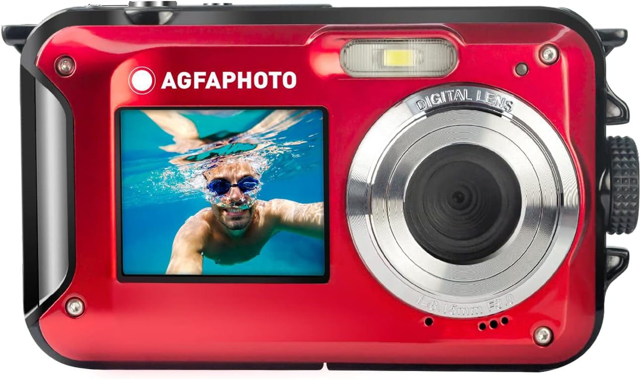 AGFA PHOTO Realishot WP8000 Waterproof Digital Camera 24 MP Full HD Video Double LCD Screen 16x Digital Zoom Digital Image Stabilization Lithium Battery - Red