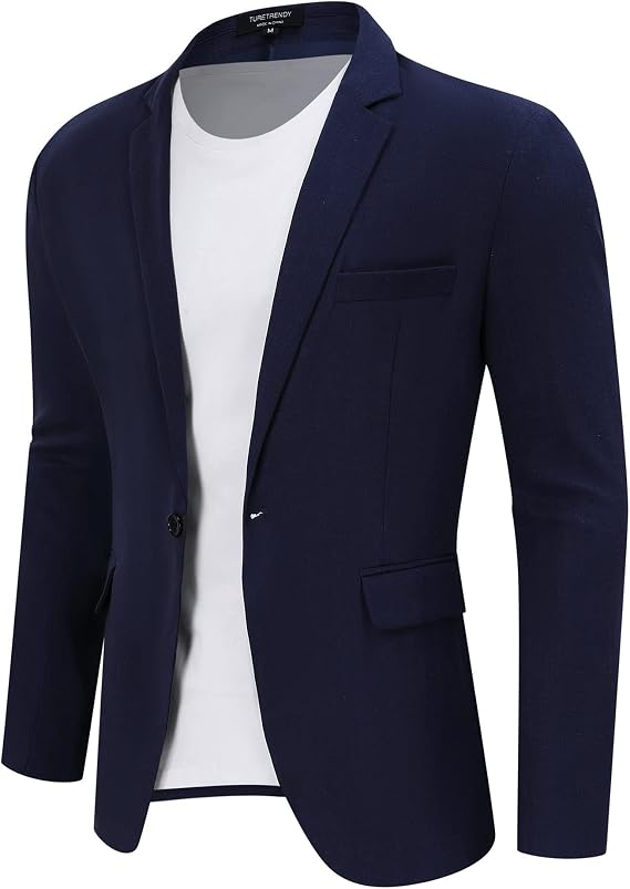 TURETRENDY Men's Casual Sport Coat Lightweight Linen Blazer One Button Business Suit Jackets Stylish Daily Suits