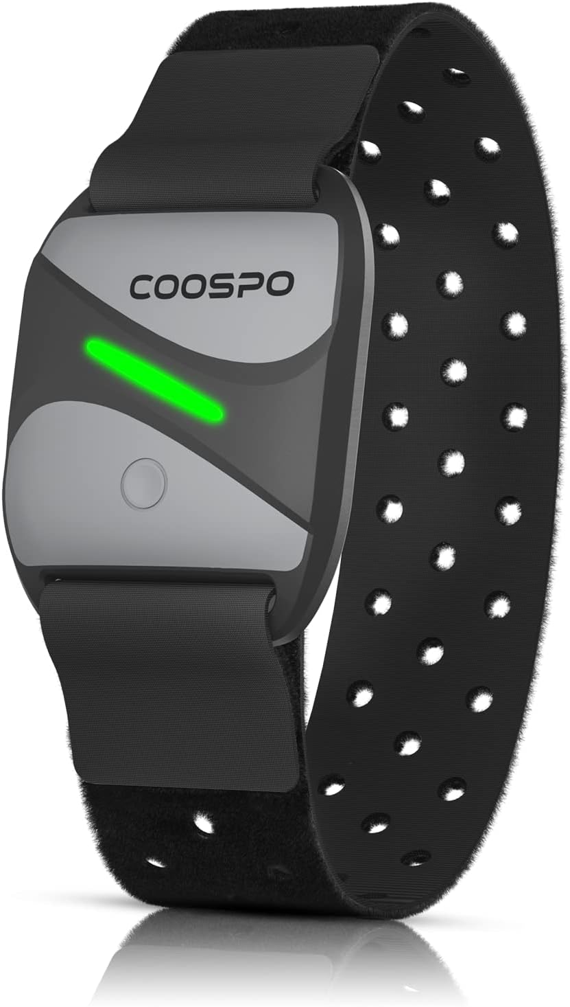 COOSPO Heart Rate Monitor Armband HW807, Bluetooth 5.0 ANT HRM with HR Zone LED Indicator, Tracking Heartbeat HRV for Fitness Training, Work with PelotonPolarWahooStravaZwiftDDP Yoga