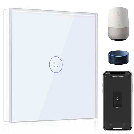 BSEED Smart Light Switch,Compatible with Alexa and Google Home,1 Gang 1 Way WiFi Touch Switch,2 Way or Multi-Way Control by SmartLife APP,White Alexa Switch with LED Indicator Light-Neutral Wire Need